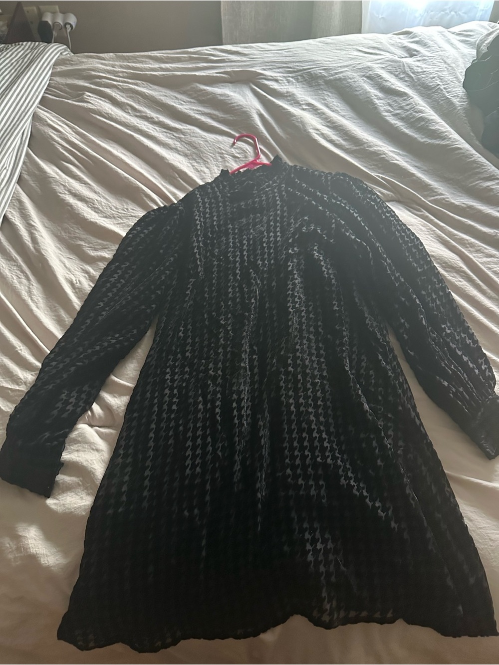 Black gingham Long Sleeve Women's dress